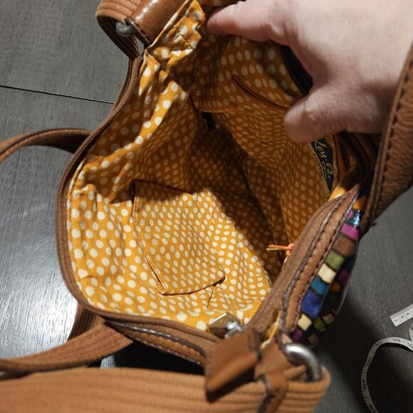 Fossil Calypso Key Per Multi Color Feather Print Coated Canvas Bag Crossbody - Picture 8 of 9